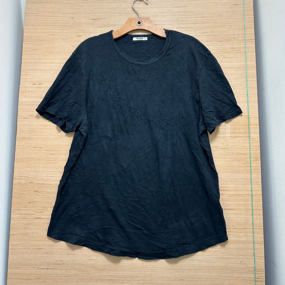 Buck Mason Mens Black Slub Curved Hem Short Sleeve Crew Neck T-Shirt Size L